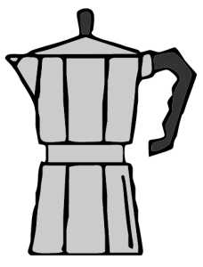 Smooth-coloured stovetop Moka pot coffee maker, commonly used for brewing rich, espresso-style coffee at home