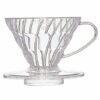 Hario V60 clear plastic coffee dripper – cone-shaped pour-over brewer with spiral ridges for optimal coffee extraction