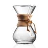 Chemex glass coffee maker with wooden collar and leather tie – classic pour-over brewer for crafting clean, flavourful coffee.