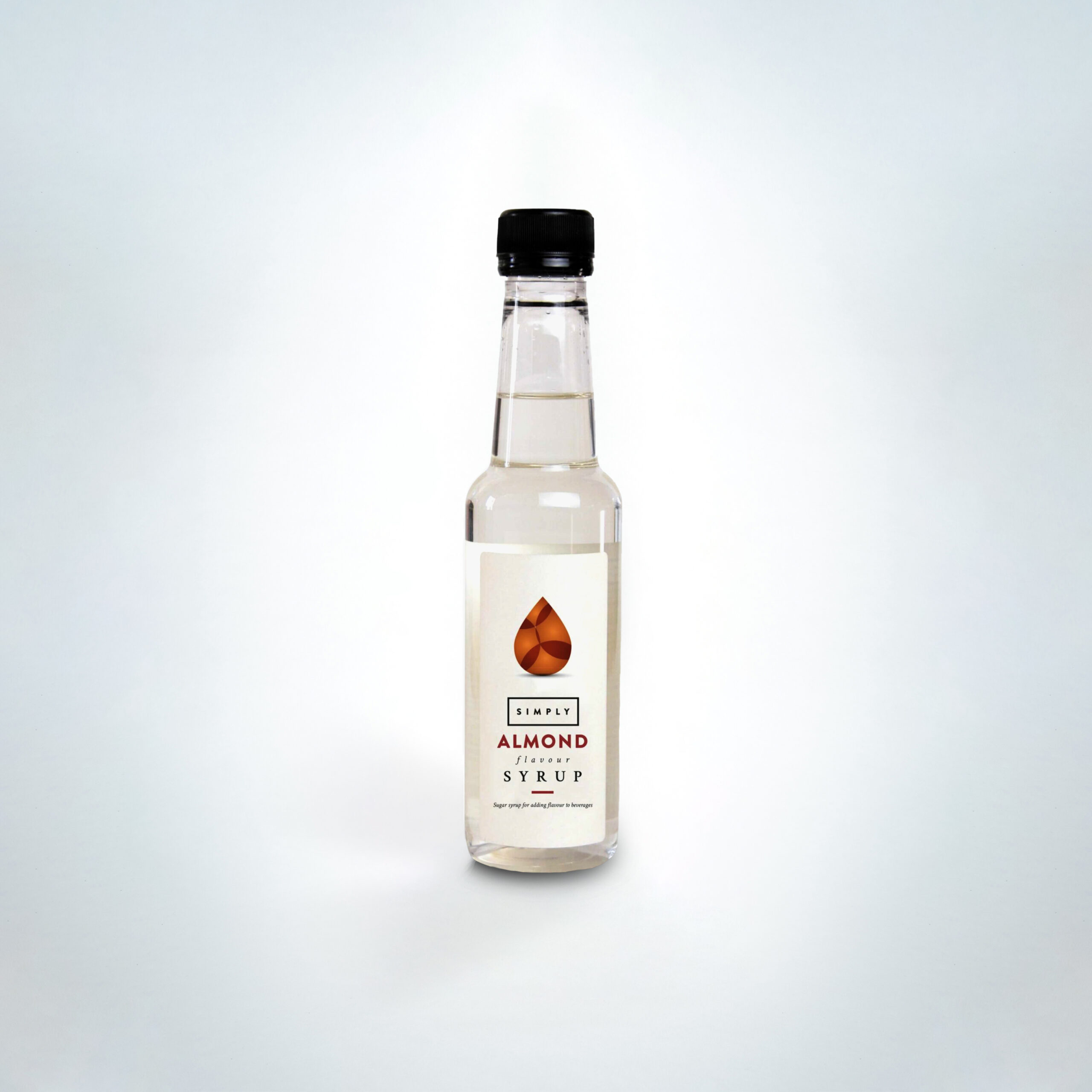Simply Almond Syrup 250ml bottle. A smooth, nutty syrup with classic almond flavour—perfect for enhancing lattes, mochas, and dessert drinks in cafés, coffee shops, and hospitality venues