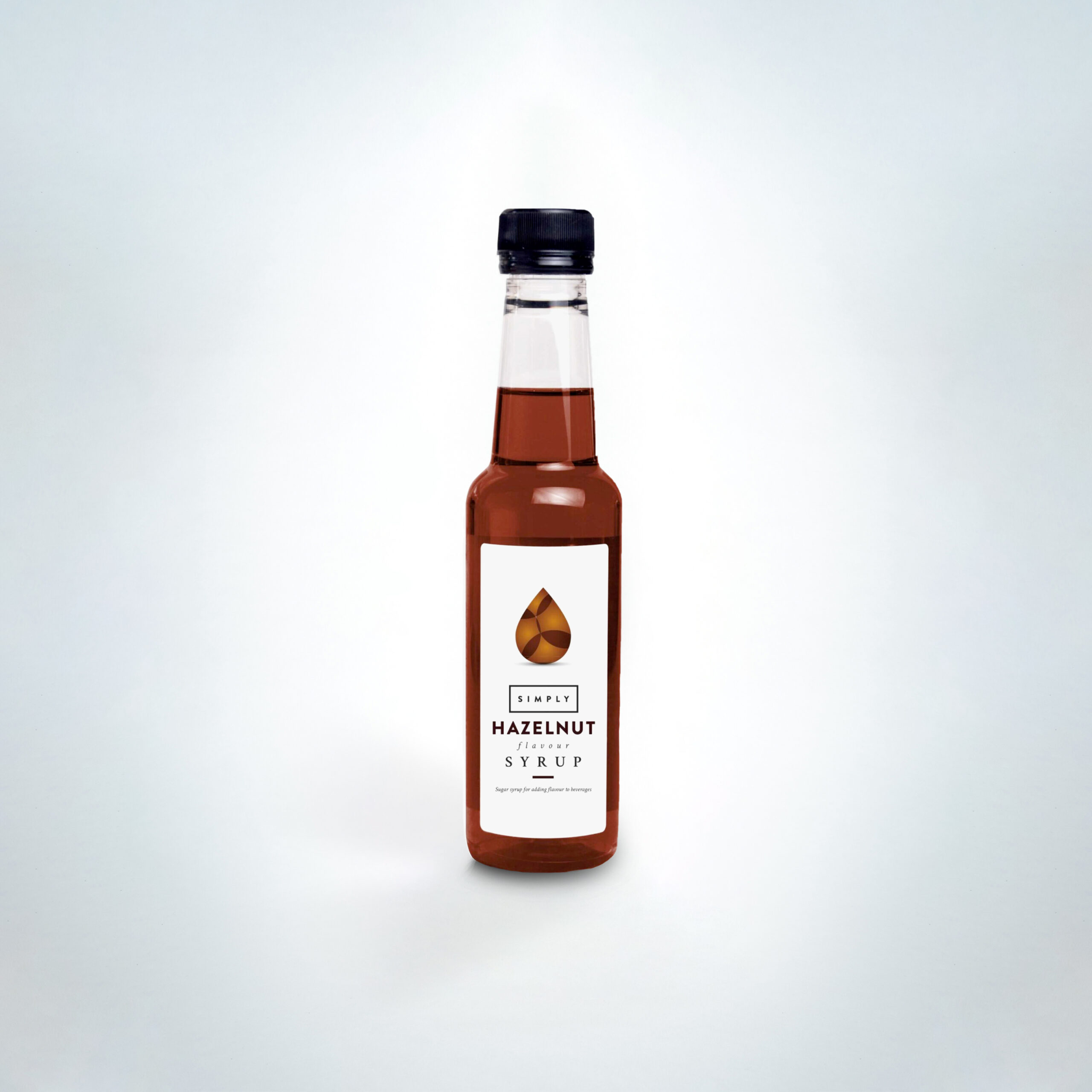 Simply Hazelnut Syrup 250ml bottle. A smooth and nutty syrup ideal for enhancing lattes, mochas, and hot chocolates in cafés, coffee shops, and hospitality venues