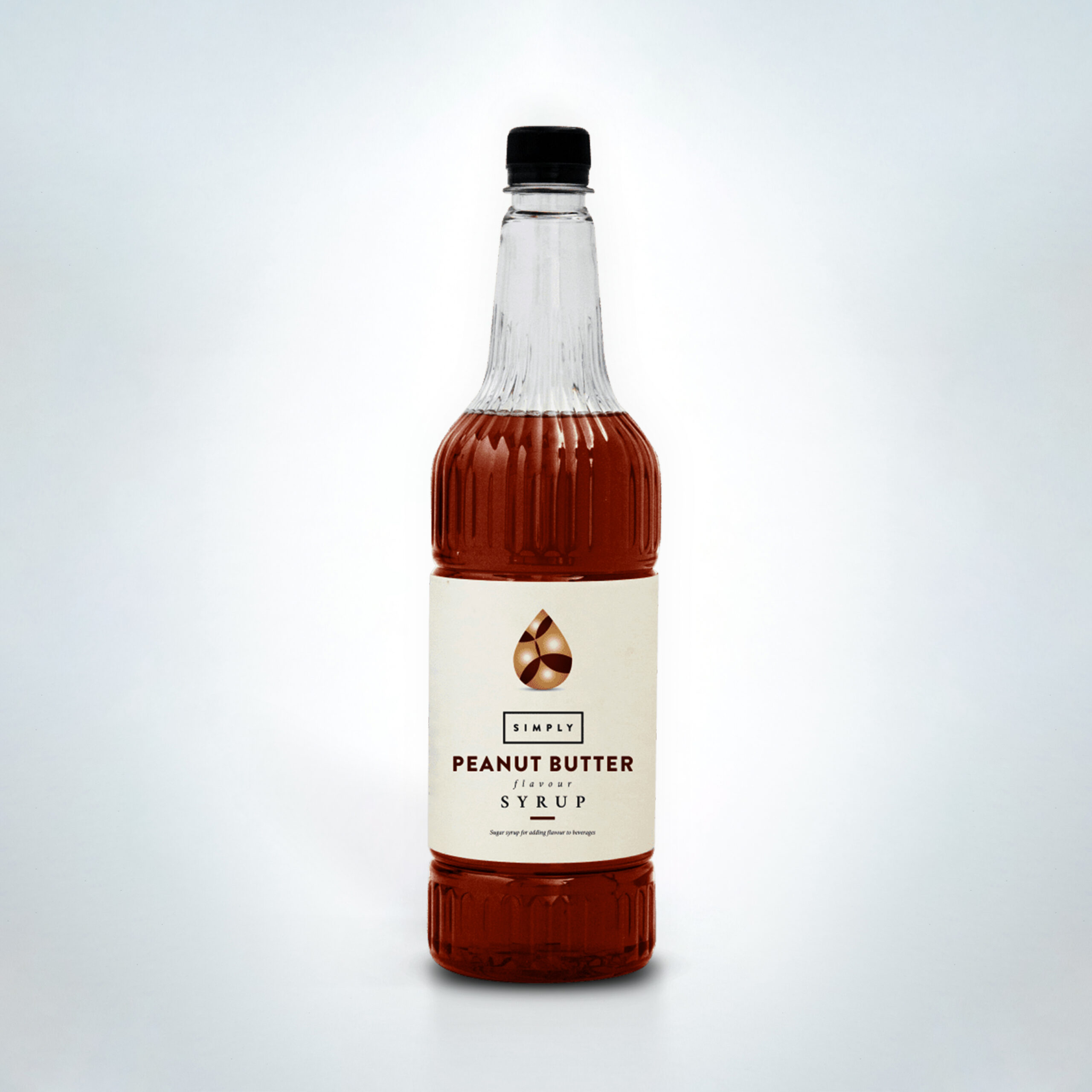 Simply Peanut Butter Syrup 1 Litre bottle. A rich and creamy syrup with classic peanut butter flavour—perfect for lattes, mochas, milkshakes, and dessert drinks in cafés, coffee shops, and hospitality venues