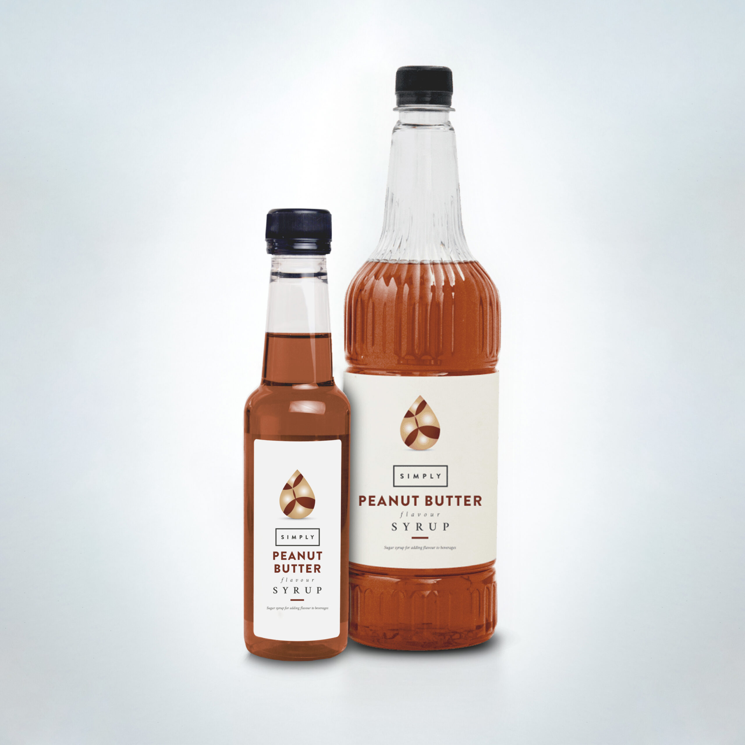 Simply Peanut Butter Syrup duo in premium bottles. A rich and nutty syrup with creamy peanut butter flavour—ideal for flavouring lattes, mochas, milkshakes, and dessert drinks in cafés and hospitality venues
