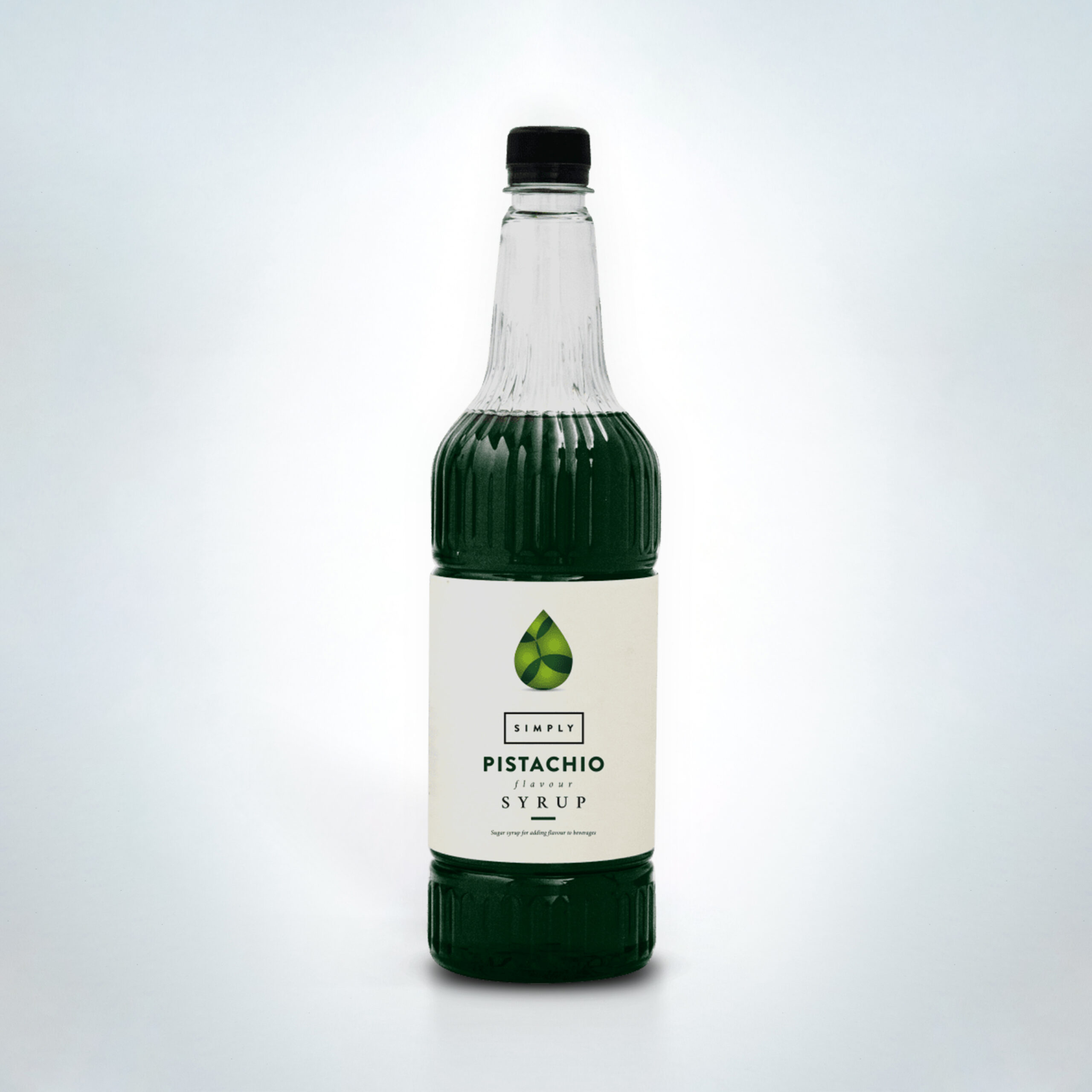 Simply Pistachio Syrup 1 Litre bottle. A smooth and nutty syrup with classic pistachio flavour—ideal for flavouring lattes, mochas, milkshakes, and dessert drinks in cafés and hospitality venues