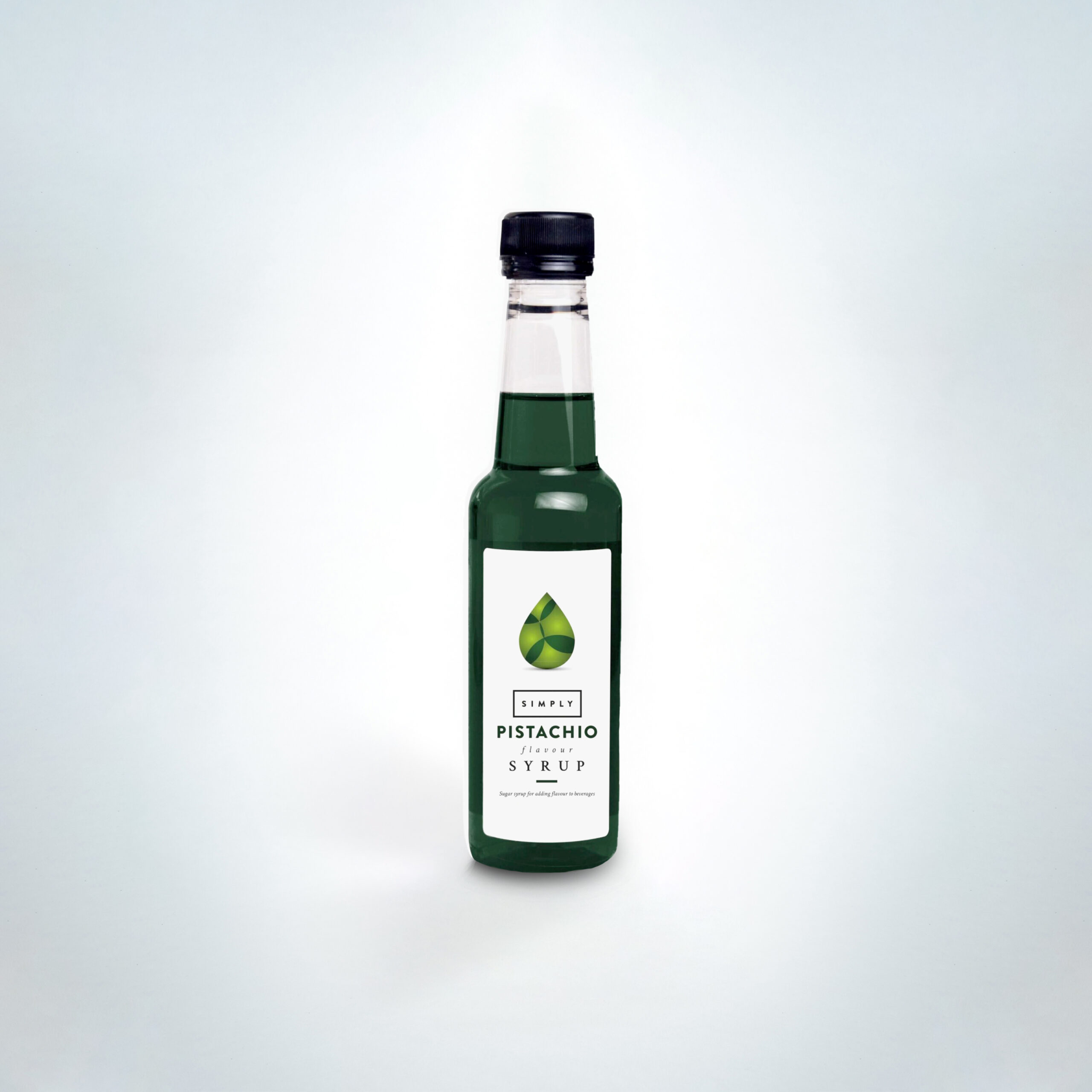 Simply Pistachio Syrup 250ml bottle. A smooth and nutty syrup with classic pistachio flavour—perfect for flavouring lattes, mochas, and sweet drinks in cafés, dessert bars, and hospitality venues