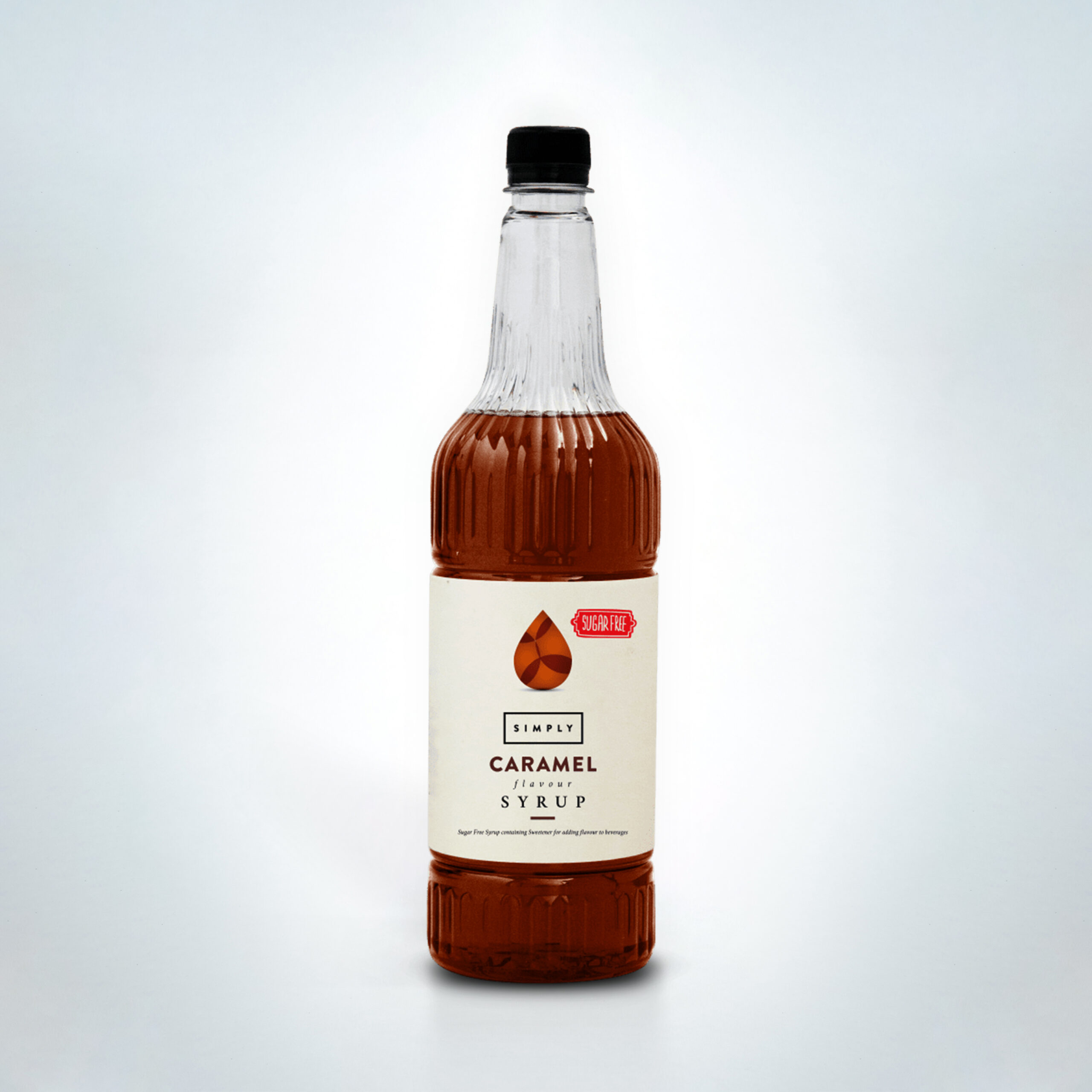 Simply Sugar-Free Caramel Syrup 1 Litre bottle. A rich and buttery caramel flavour with zero sugar—ideal for low-calorie lattes, mochas, and dessert drinks in cafés, coffee shops, and hospitality venues