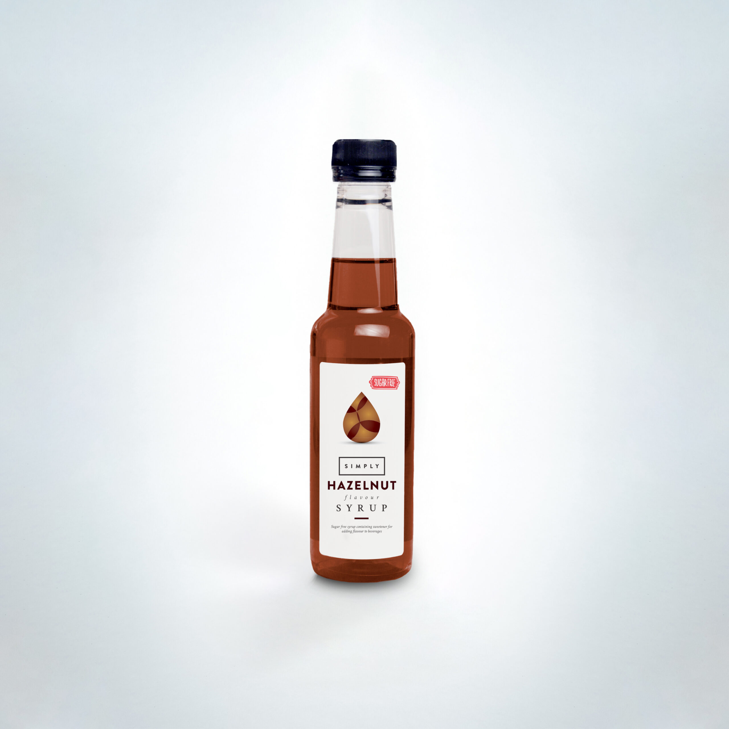 Simply Sugar-Free Hazelnut Syrup 250ml bottle. A rich, calorie-free hazelnut flavouring in a compact size, perfect for home baristas, small cafés, and takeaway coffee stations