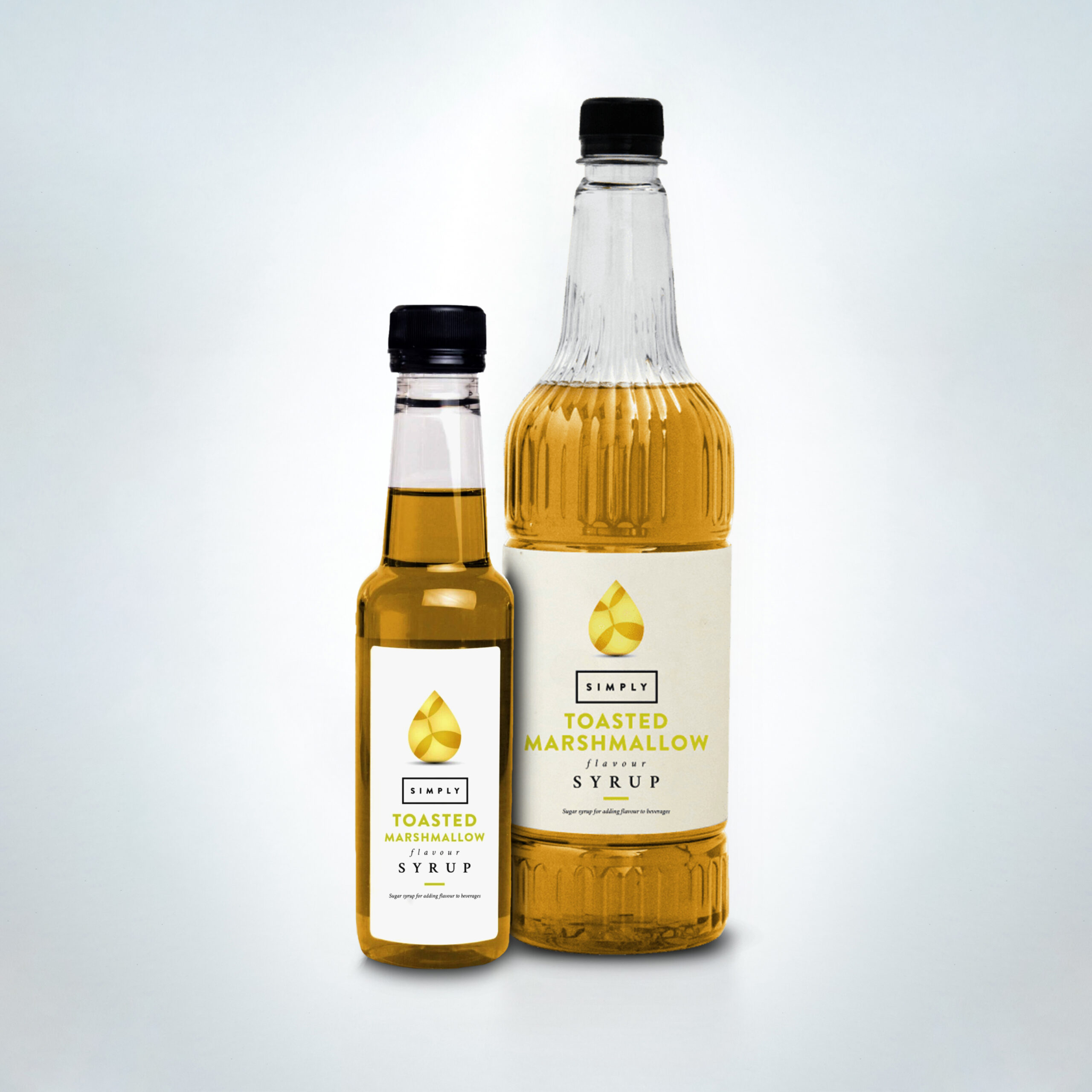 Simply Toasted Marshmallow Syrup duo in stylish bottles. A sweet and nostalgic flavouring perfect for hot chocolates, lattes, and dessert drinks in cafés, coffee shops, and hospitality venues