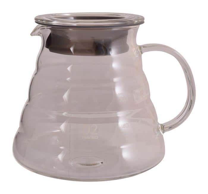 Clear glass coffee server with handle and lid – ideal for manual brewing methods like pour-over or Chemex.