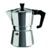 Pezzetti Italexpress 6-Cup Aluminium Moka Pot—classic silver stovetop espresso maker with black handle and lid knob, designed for even heat distribution and brewing rich Italian-style coffee at home.