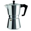 Pezzetti Italexpress 6-Cup Aluminium Moka Pot—classic silver stovetop espresso maker with black handle and lid knob, designed for even heat distribution and brewing rich Italian-style coffee at home.