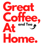 Great coffee at home—Mini & Mighty Espresso promotional graphic featuring a home espresso setup with coffee beans, a steaming cup, and brewing equipment, emphasizing quality coffee experiences in a domestic setting.