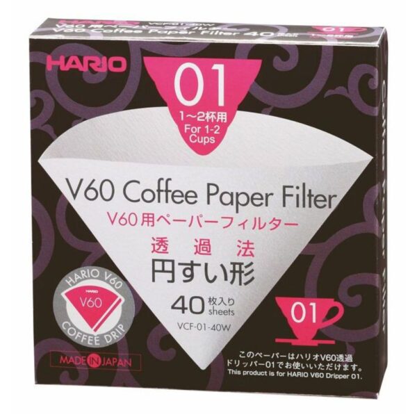 Hario V60 Paper Filter 01 Dripper 40 Sheets – Bleached