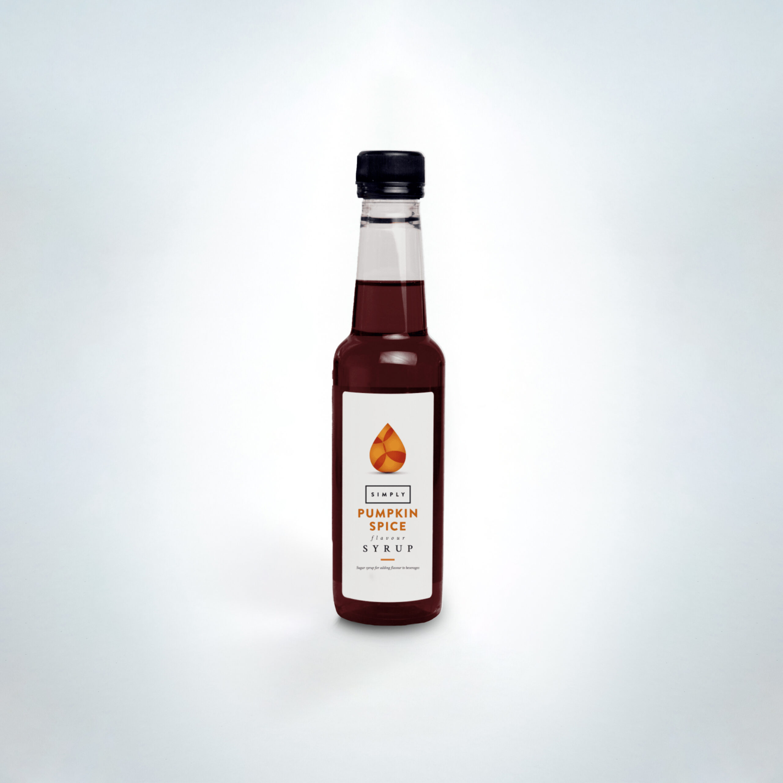 Simply Pumpkin Spice Syrup 250ml bottle. A seasonal favourite with warm notes of cinnamon, nutmeg, and clove—perfect for autumn lattes, spiced drinks, and festive menus in cafés and coffee shops