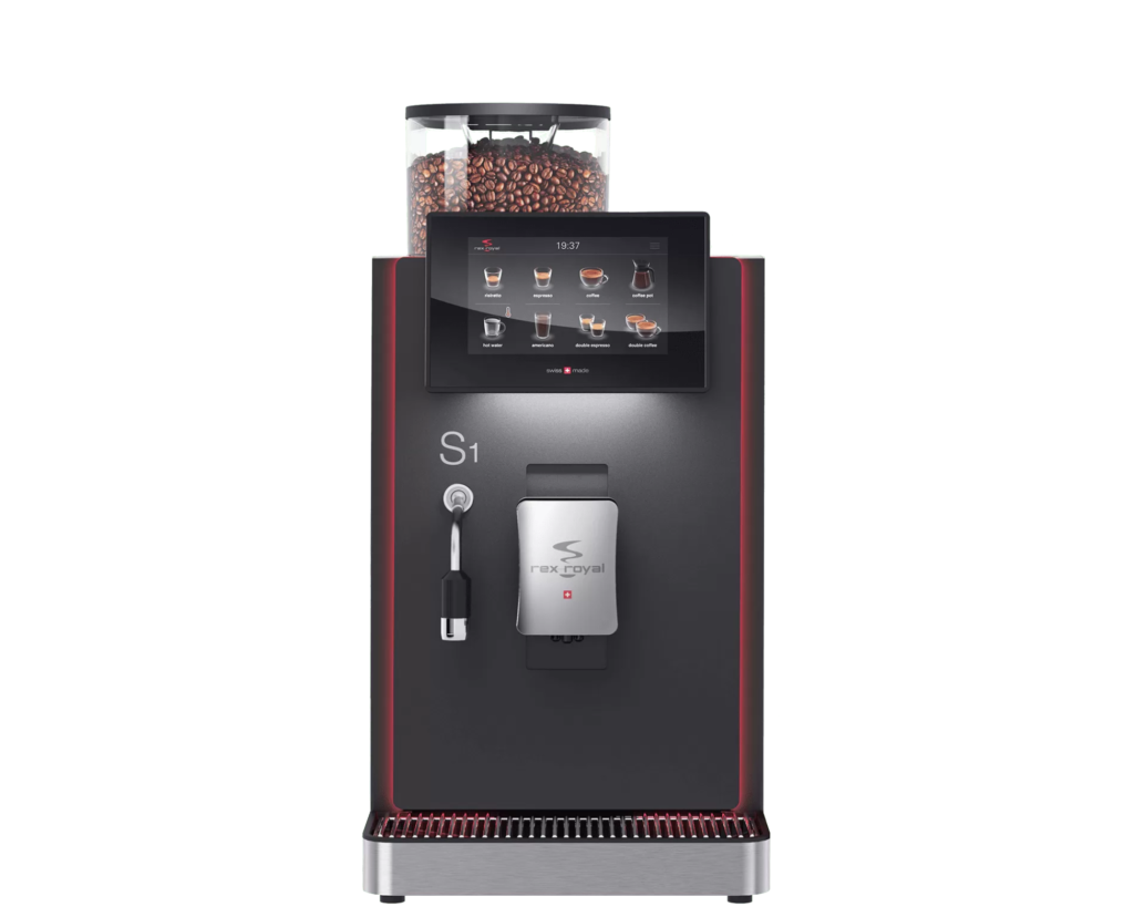Rex Royal S1 espresso machine with advanced features and compact design, ideal for smaller commercial settings like cafés and offices