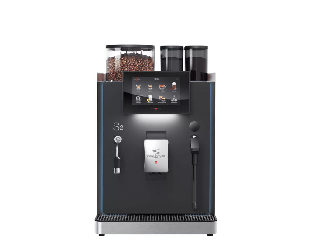 Rex Royal S2 espresso machine with sleek design and advanced brewing technology, perfect for high-demand commercial coffee environments