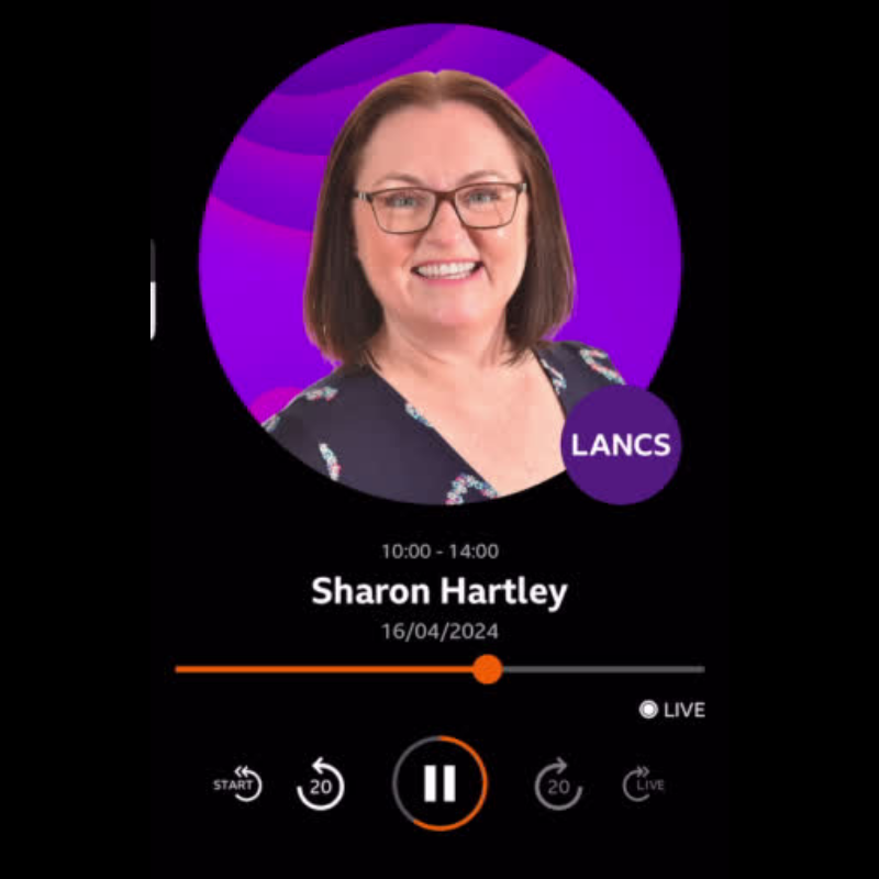 Screenshot from BBC Radio Lancashire App with Sharon Hartley, from when Mini & Mighty featured on the show