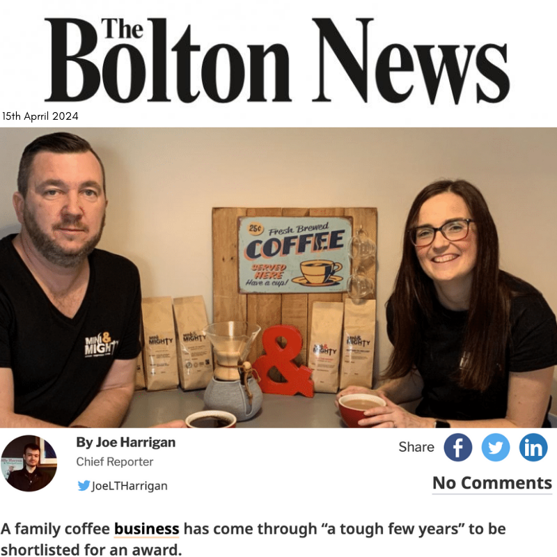 Mark and Jo from Mini & Mighty from an article in the Bolton News.