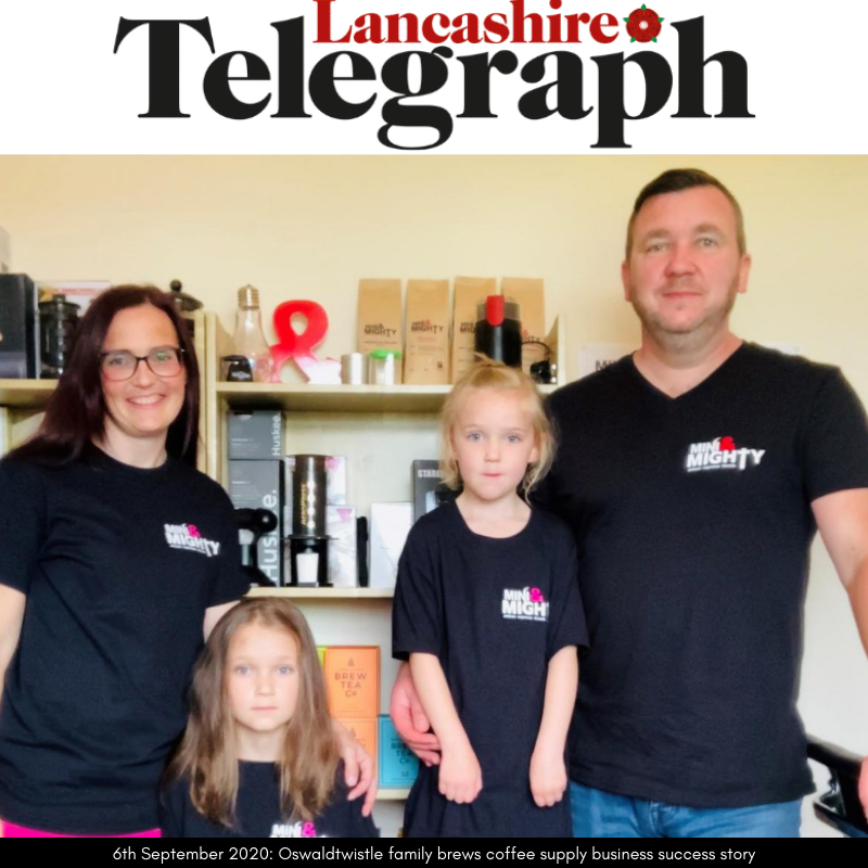 Mini & Mighty espresso founders Mark and Joanna Shea with their daughters, featured in the Lancashire Telegraph