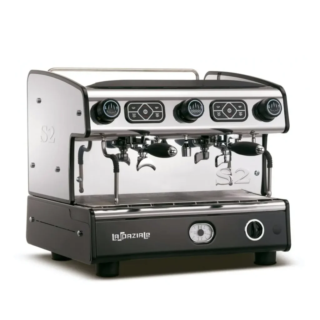 Mini & Mighty S2 Espresso Machine with grinder, displayed in a professional café setting. A high-performance machine designed for precision and consistency in busy coffee shops and hospitality venues