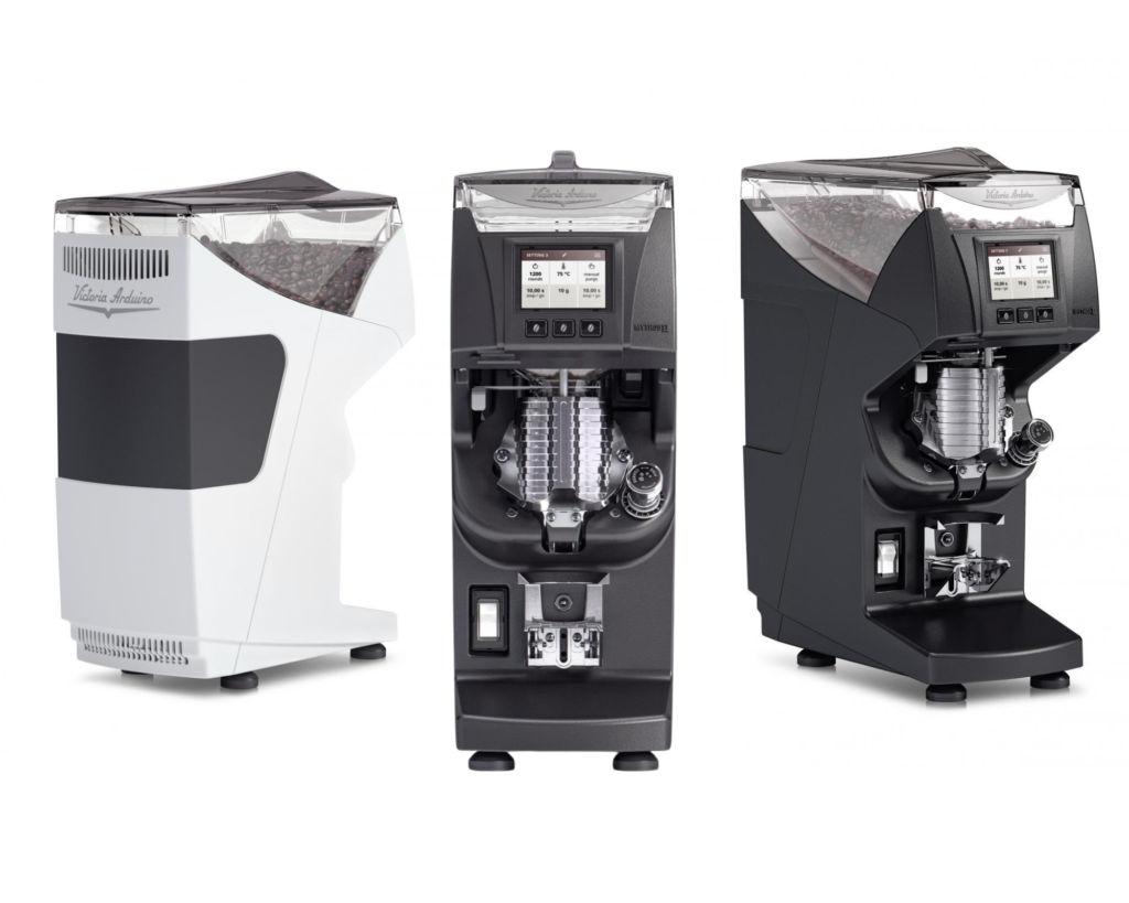 Victoria Arduino Mythos 2 Espresso Grinder in two colors. A commercial-grade coffee grinder known for its advanced technology, precise grind control, and consistent performance—ideal for high-volume cafés and specialty coffee shops