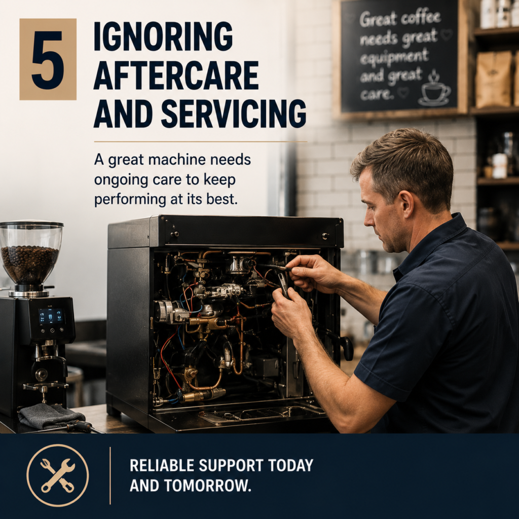 Coffee machine engineer servicing a commercial coffee machine to demonstrate the importance of ongoing maintenance and aftercare.